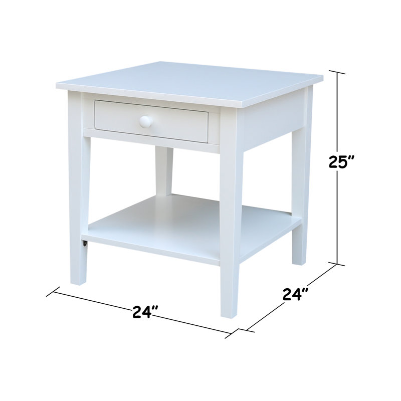 Table de bout en bois massif avec rangement Tiller, Blanc