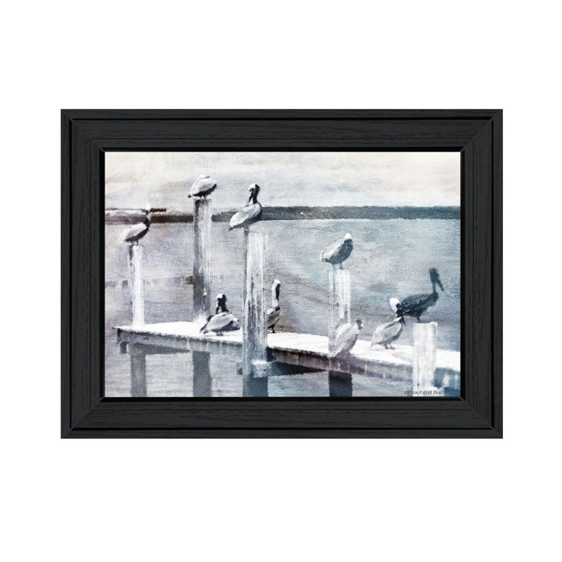 Birds on a Pier Black Framed Print Wall Art