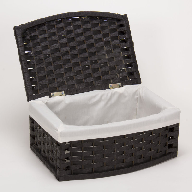 Organisateur de rangement de panier tissé à la main en corde de papier avec couvercle incurvé et doublure en polycoton lavable