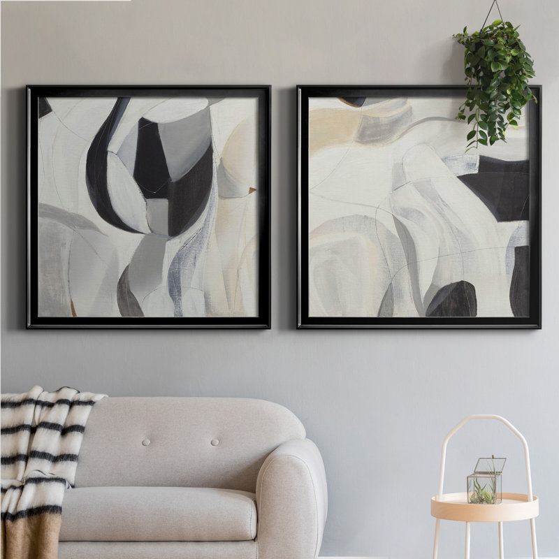 La recherche - ensemble de 2 reproductions d'art sur toile, Cadre noir, Pas de tapis, H 30,5 po x l 61 po x P 1,5 po