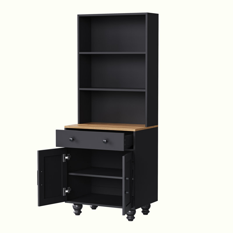 Storage Cabinet with Drawer and 2 Door,Tempered Glass Doors,Adjustable Shelves, Black