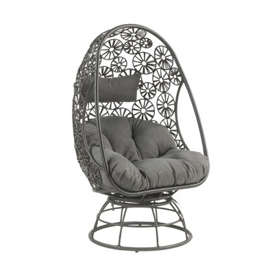 Hikre Clear Glass, Charcoal Fabric & Black Wicker Patio Lounge Chair & Side Table