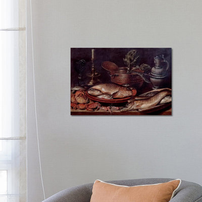 Still Life Showing Fishes And Shellfishes, 1611 by Clara Peeters - Wrapped Canvas Print