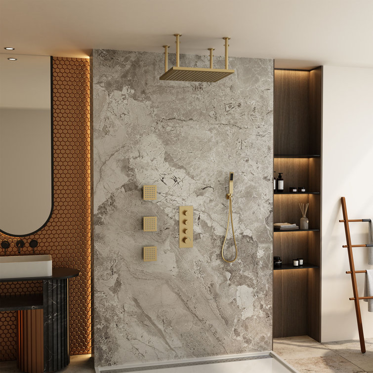 20" Flush Mounted Luxury Thermostatic Complete Shower System with 3 Body Jets and Rough-in Valve