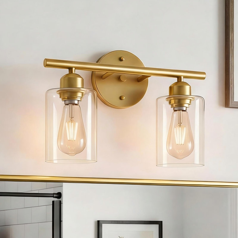 Éclairage pour meuble-lavabo Berume, Laiton vieilli, Deux lumières, Doré