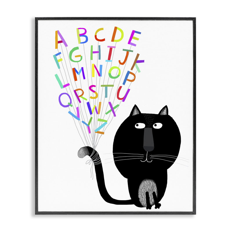 Chat avec alphabet, estampe numérique de Carla Daly, Giclée encadrée noir minuit, H 14 po x l 11 po