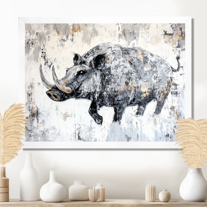 Tusks and Pride Warthog II - Animal Wall Art Living Room, Reproduction encadrée d'une seule photo sans pass, Blanc
