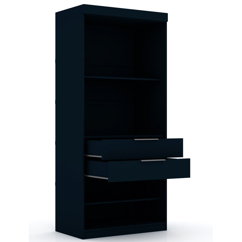 Mulberry Wardrobe Closet with Hanging Rods, Drawers and Adjustable Shelves in Midnight Blue , Tatiana Midnight Blue