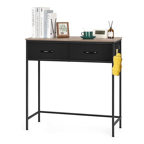 Console moderne avec tiroirs, table d'entrée en métal avec porte-parapluie, table de couloir étroite avec tablette de rangement pour le salon, la cuisine, le bureau