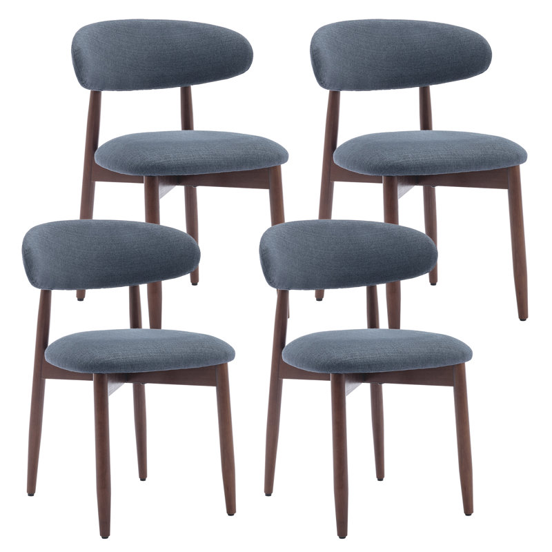 Modern Solid Wood Dining Chair, Upholstered Seat, Curved Ergonomic Backrest, Sturdy Frame Side Chair, Blue