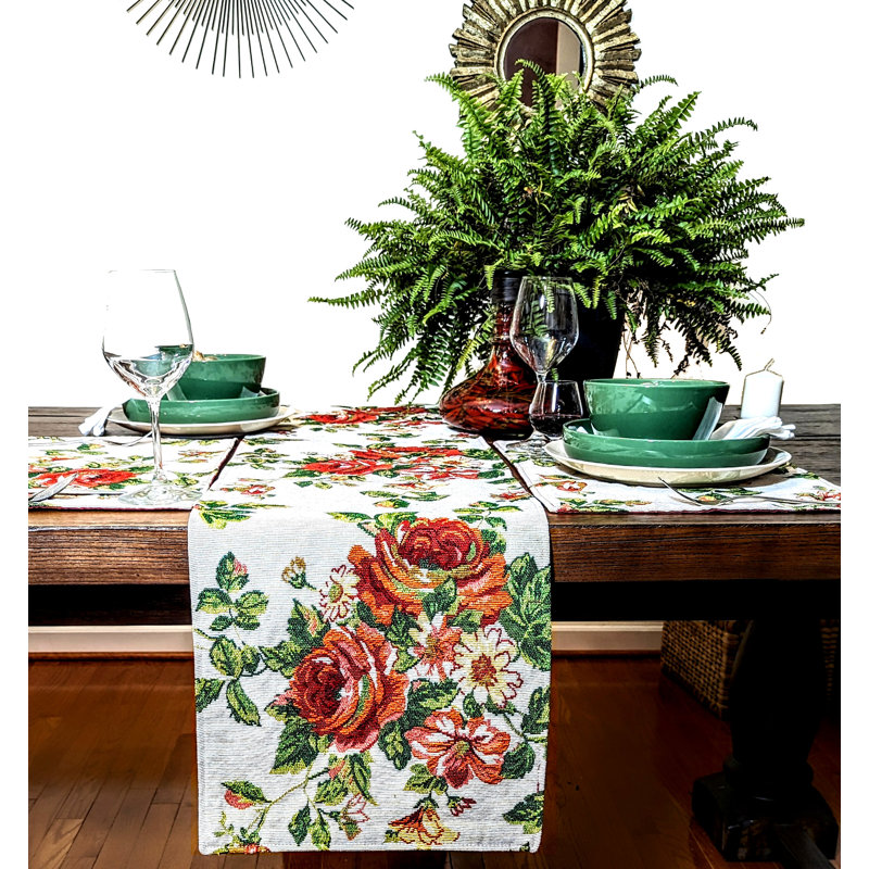 Davon Sweet Roses Spring Summer Woven Tapestry Table Runner, 72" W x 13" L