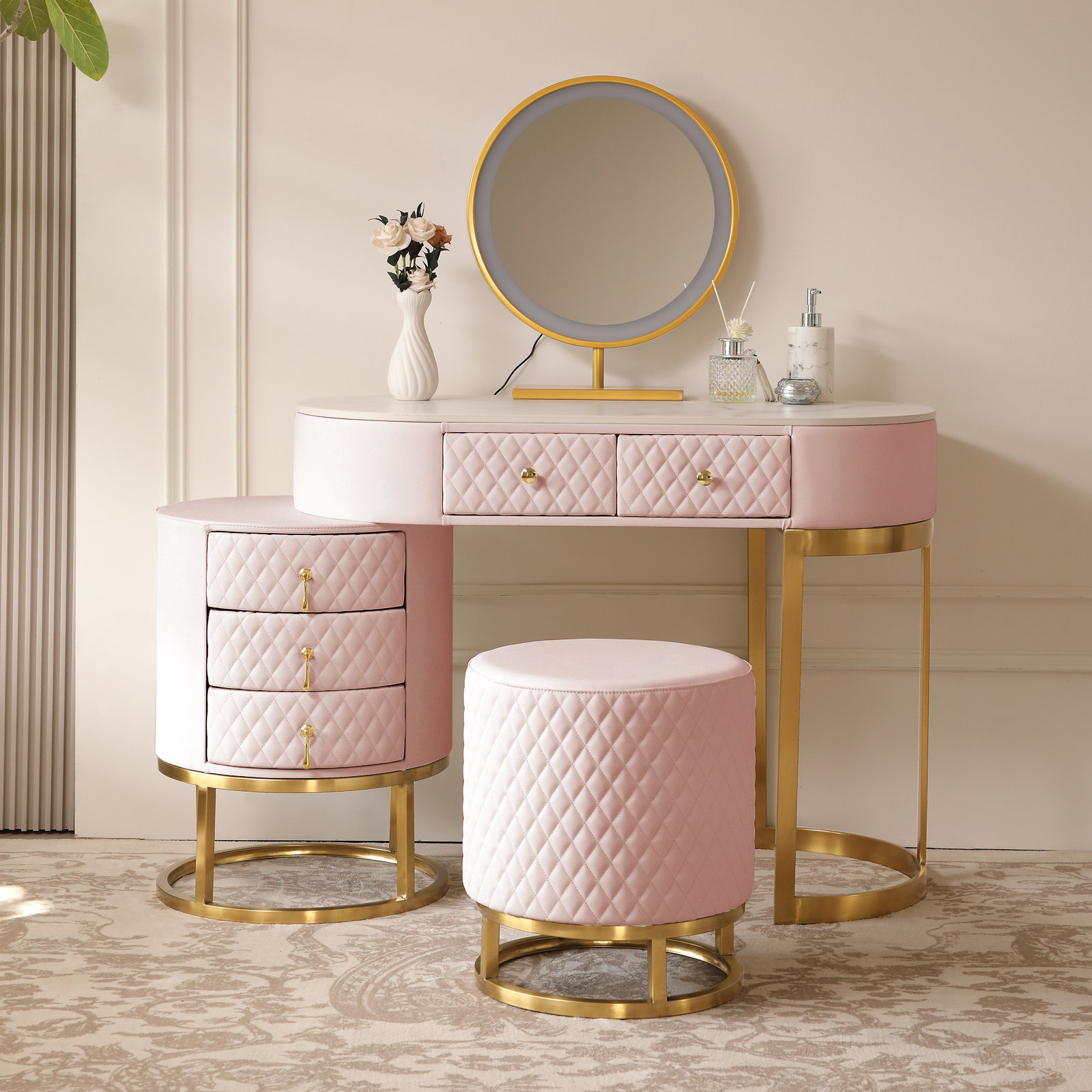 Camyla Large Vanity for Valentine's Day gift with LED Lights and Large Mirror