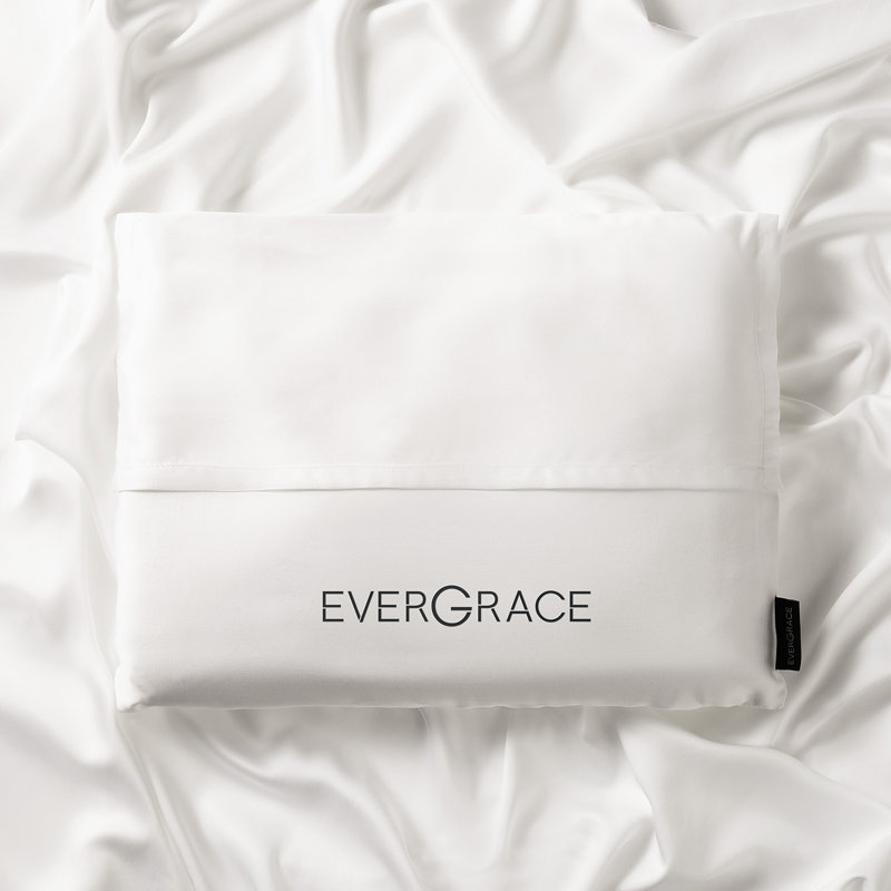 Ensemble de housse de couette en satin de coton EverGrace Tencel, Très grand (108 po x 92 po), Blanc brillant