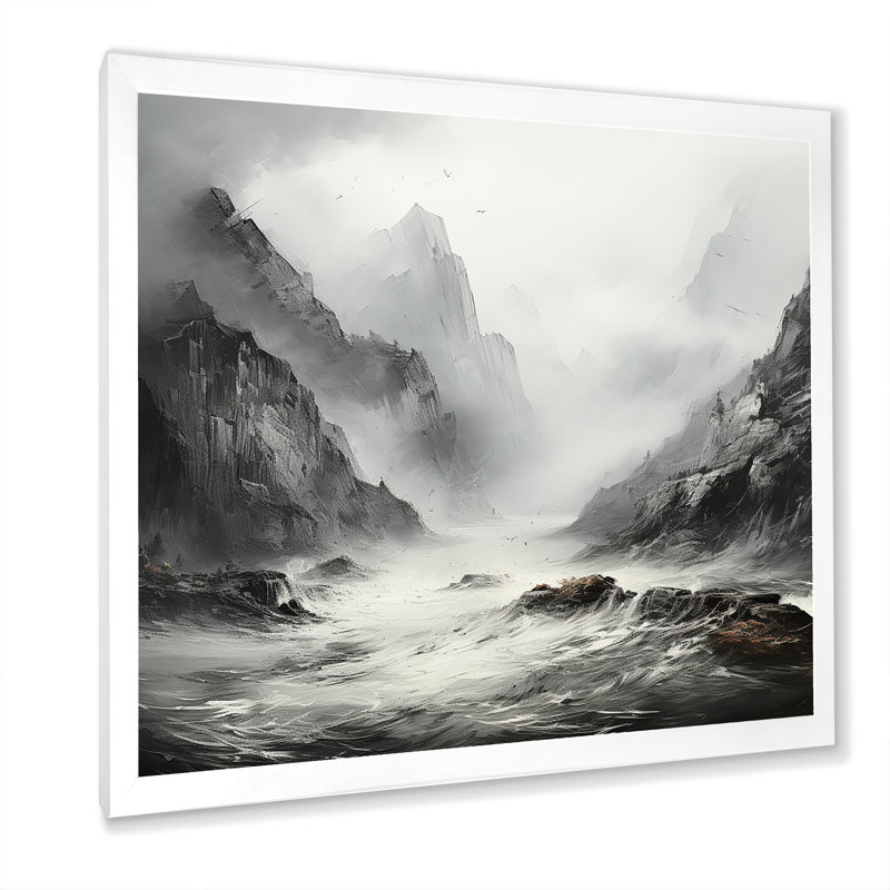 Rivière mystique en noir et blanc, H 16 po x l 16 po x P 1 po, Cadre simple blanc