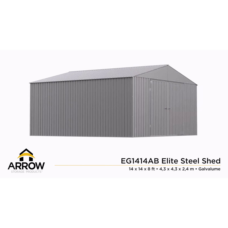 Elite 14 ft. x 14 ft. Cool Grey Steel Storage Shed
