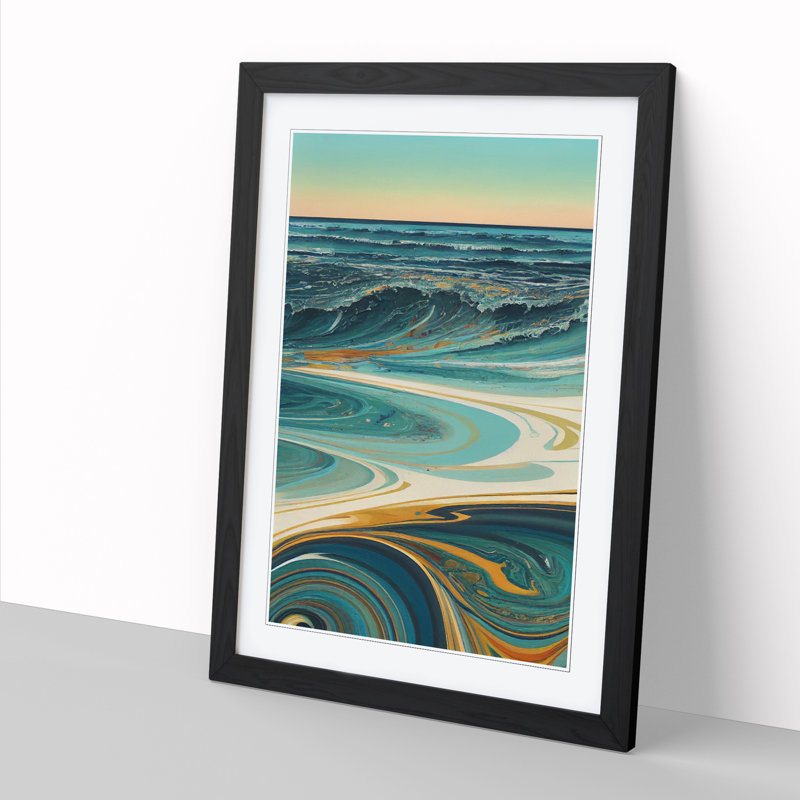 FRM-V0523-193X Beach Marbling Vol.2 - Picture Frame Print, 64cm H x 46cm W, Oak