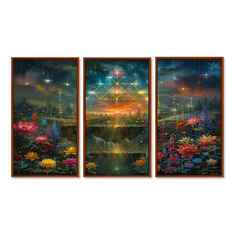 Gloucester - ensemble d'art mural abstrait paysage, H 40 po x l 60 po x P 1 po, Cadre flottant brun