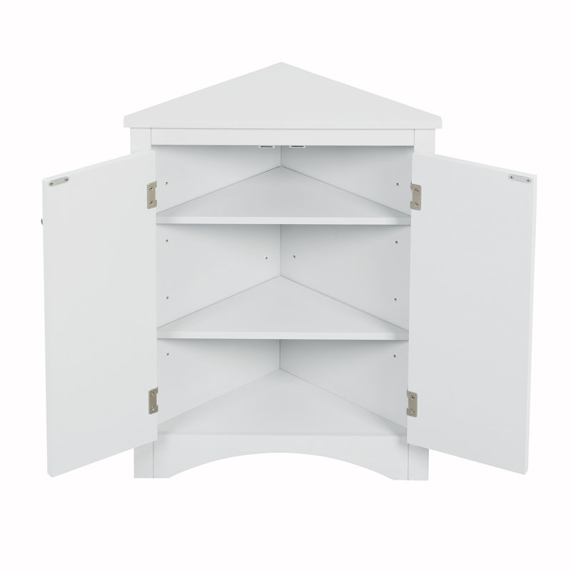 Armoire d'appoint d'angle à 2 portes, Blanc, Argent argent