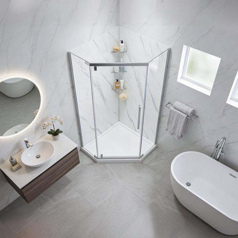 Capri 36 In. W X 36 In. D X 79 In. H Neo Angle Brushed Nickel Shower Kit