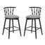 Tabouret de bar d'intérieur en bois Doria, finition noire avec revêtement gris, ensemble de 2