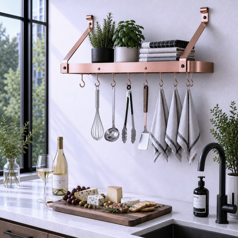 Handcrafted Gourmet Wall Mounted Pot Rack, 30" W