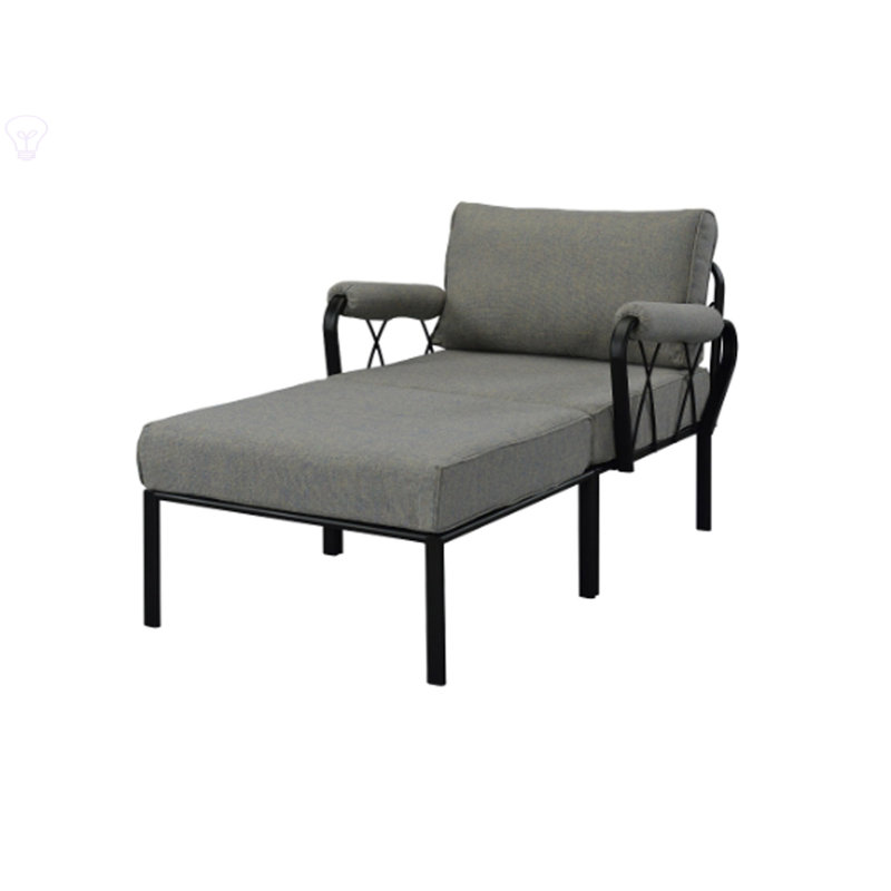 Ensemble de patio en tissu et finition noire (1 fauteuil avec accoudoirs, 1 repose-pieds), Gris