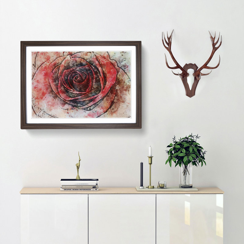 Red Rose in Abstract - Picture Frame Painting Print, Walnut Framed, 48cm H x 65cm W x 2cm D