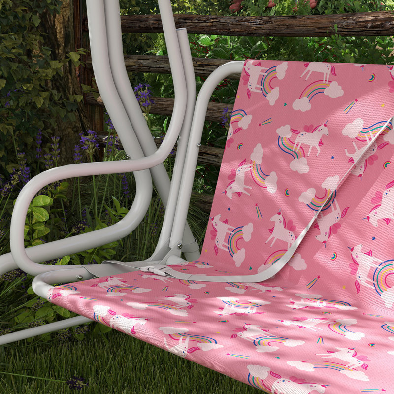 2 Person Porch Swing with Canopy, White/Pink, White
