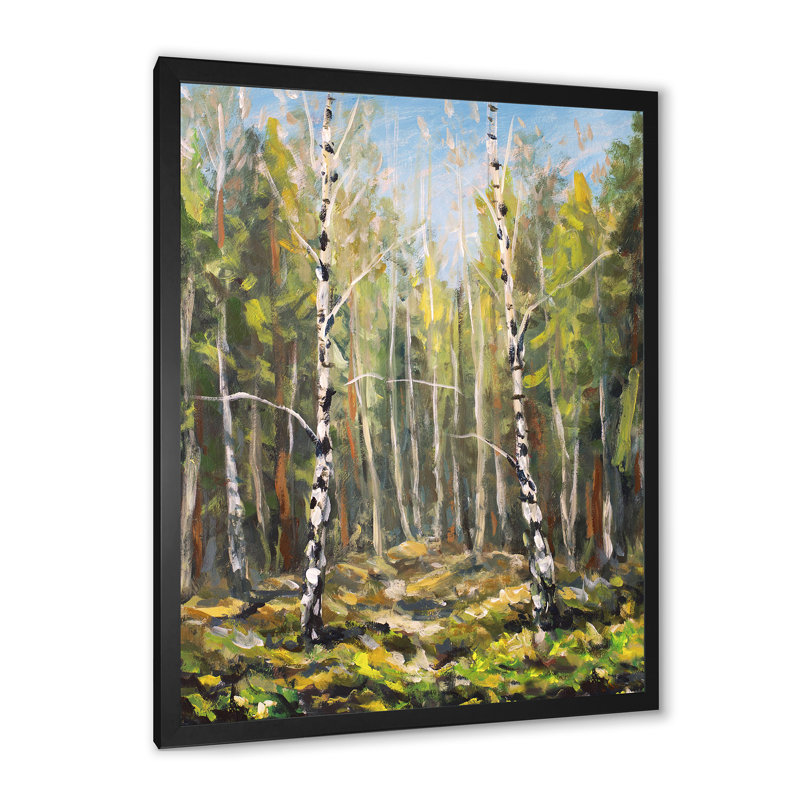 Paysage de forêt verte - Peinture, H 36 po x l 24 po x P 1 po, Toile avec cadre photo noir