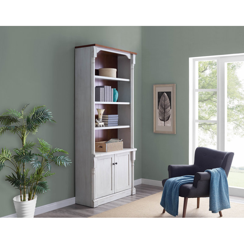Durham 94" Traditional White & Brown Wood Bookcase with Doors