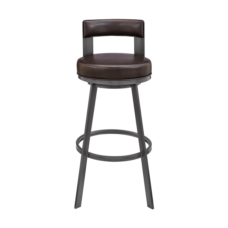 Kevontae Swivel Stainless Steel Metal Counter Height Bar Stool, Counter Stool (26" Seat Height), Brown Seat/ Black Frame