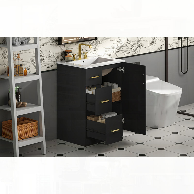Meuble-lavabo moderne avec tiroirs de lavabo avec porte à fermeture en douceur, Noir