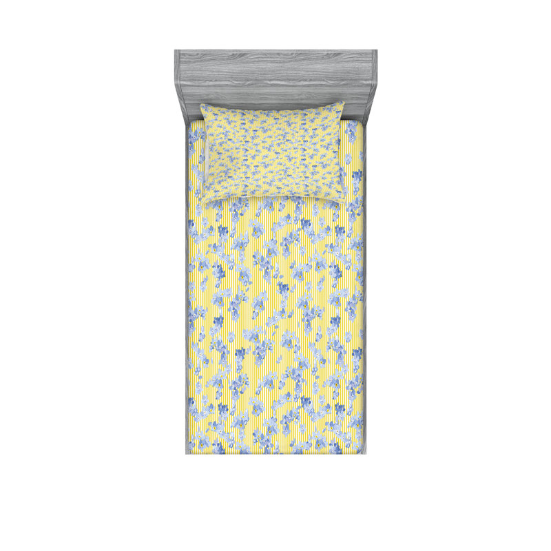 Drap-housse et coussin décoratif floral Ambesonne, Ensemble de draps pour lit simple + 3 pièces supp