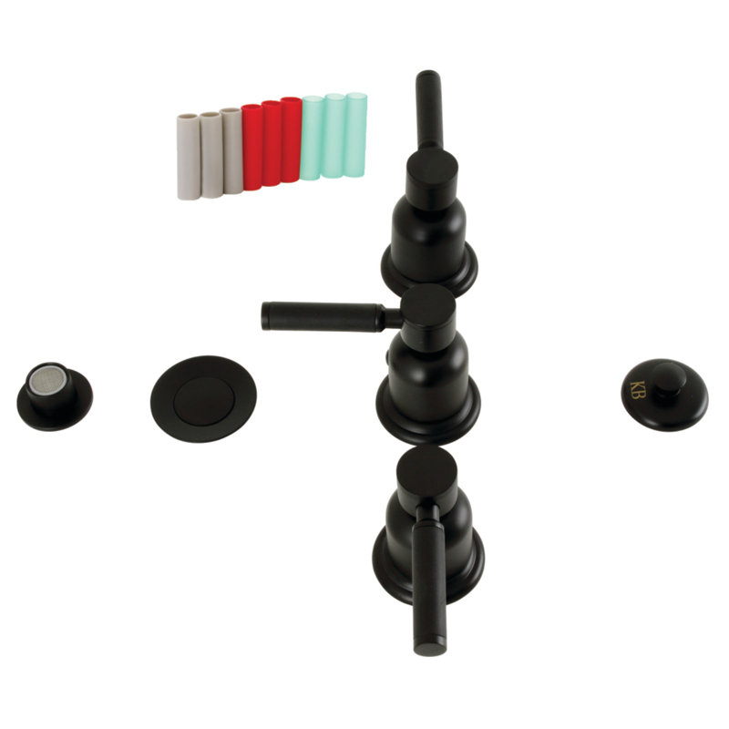 Kingston Brass Kaiser Three-Handle Vertical Spray Bidet Faucet with Brass Pop-Up, Matte Black