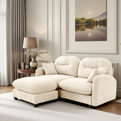 Canapé modulaire en L avec repose-pieds en chenille
