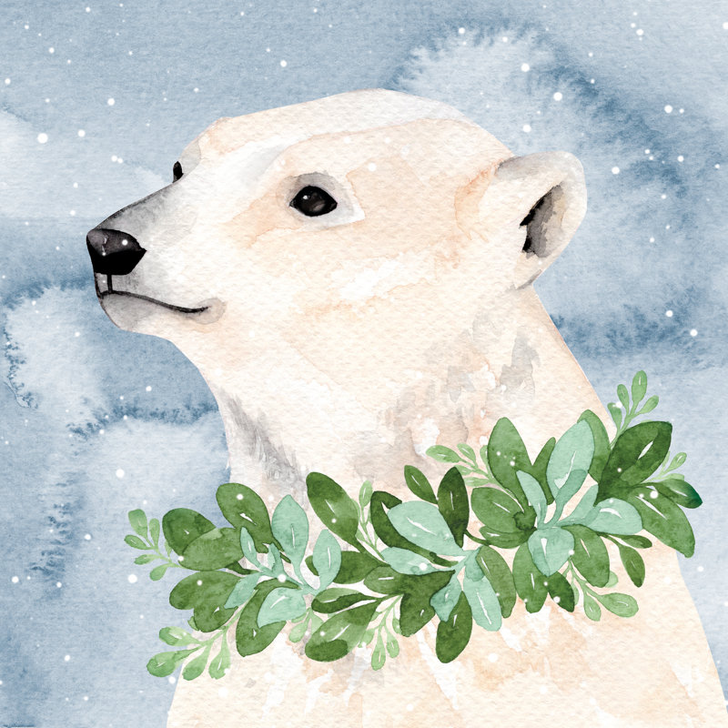 Polar Bear Wreath - Wrapped Canvas Art Prints, 30cm H x 30cm W