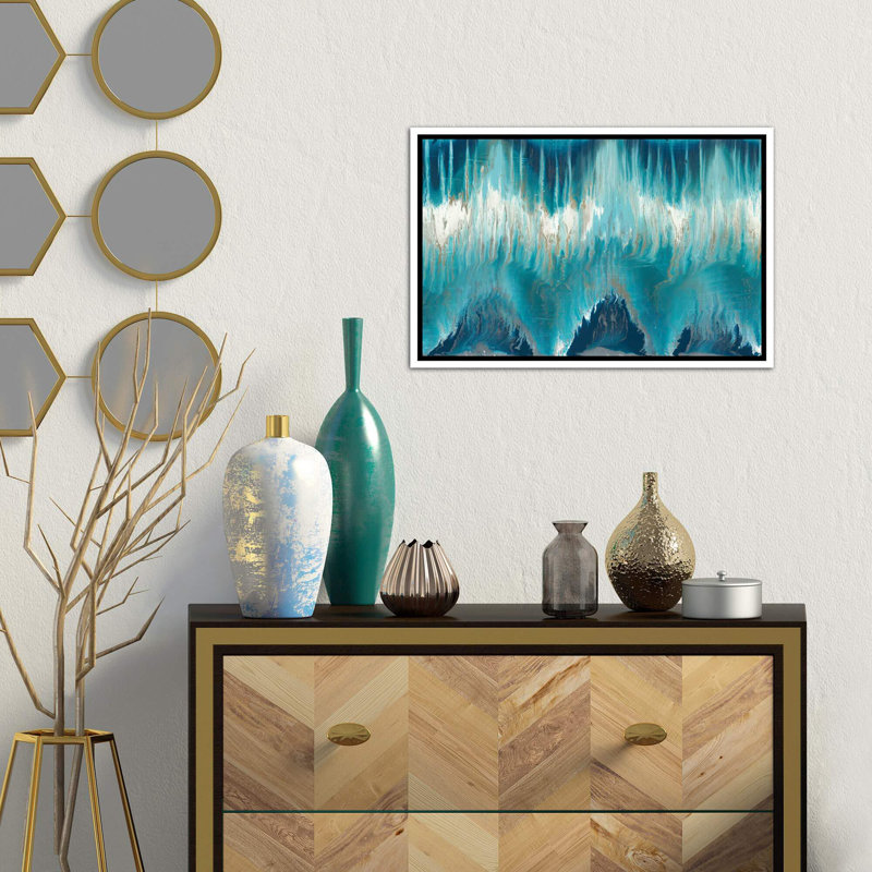 Reproduction d’art sur papier Chevron revisée « par Blakely Bering », H 40 po x l 60 po x P 1,5 po, Toile blanche encadrée