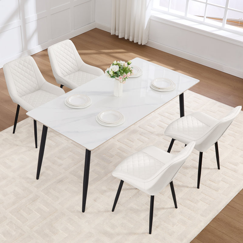 Faux Leather Upholstered Metal Dining Chair, 4, White