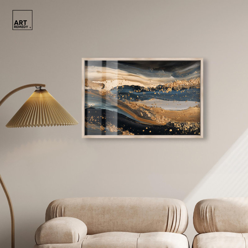 «River of Gold I Shadowbox Print» par Art Remedy, cadre blond, 37 x 25, H 25 po x l 37 po, Cadre blond