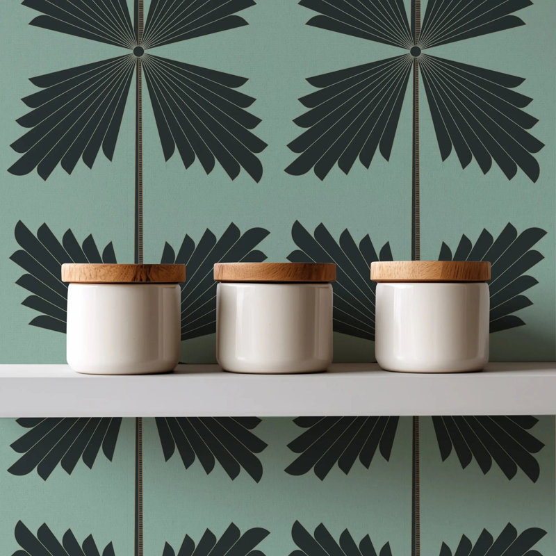 Palmetto - Wallpaper, Black Teal, Premium Paper, Non-Pasted