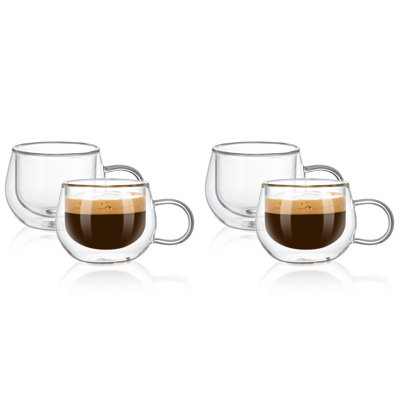 Bacimi Double Wall Insulated Coffee Mugs (set Of 4/3.5oz) - Clear Borosilicate Mug With Handle - Thermal Drinking Cups For Espresso, Cappuccino, Latte, Tea, Hot Beverage