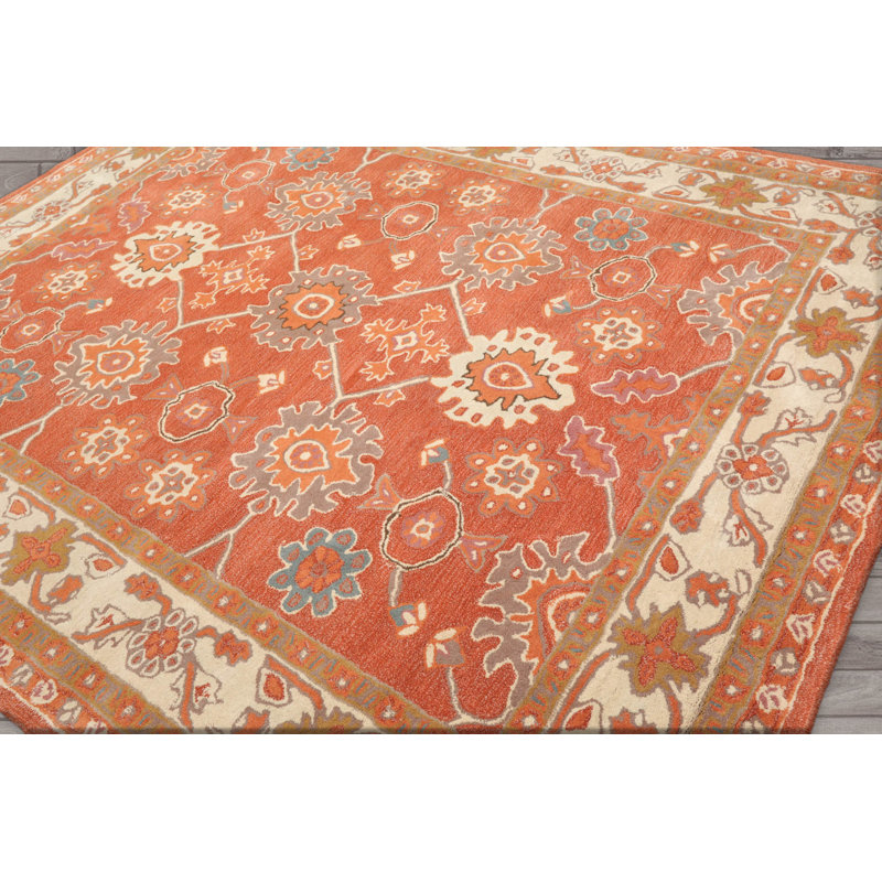 Tapis oriental en laine touffeté à la main orange / beige / doré Cissell, Rectangulaire : 8 pi 9 po x 11 pi 9 po
