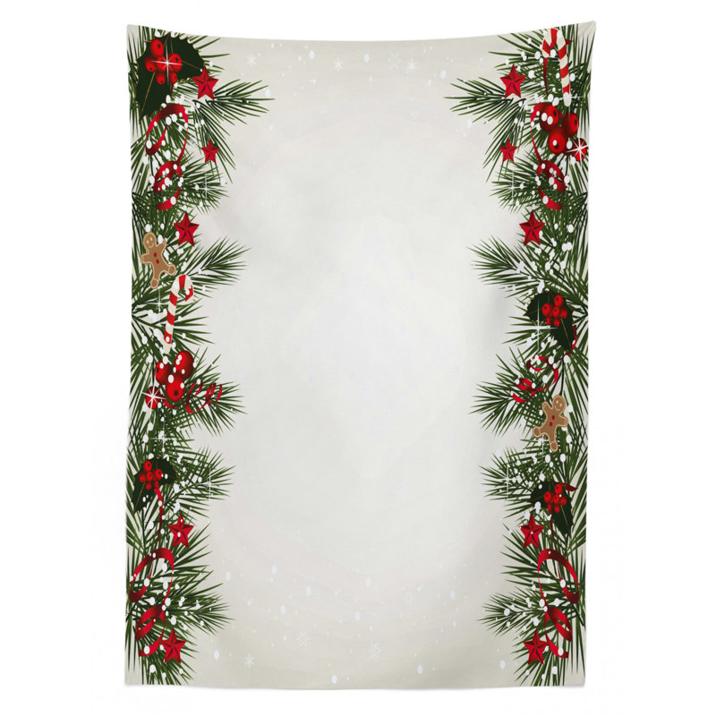 Floral Christmas Tablecloth, 84" L x 60" W, White/Green/Red
