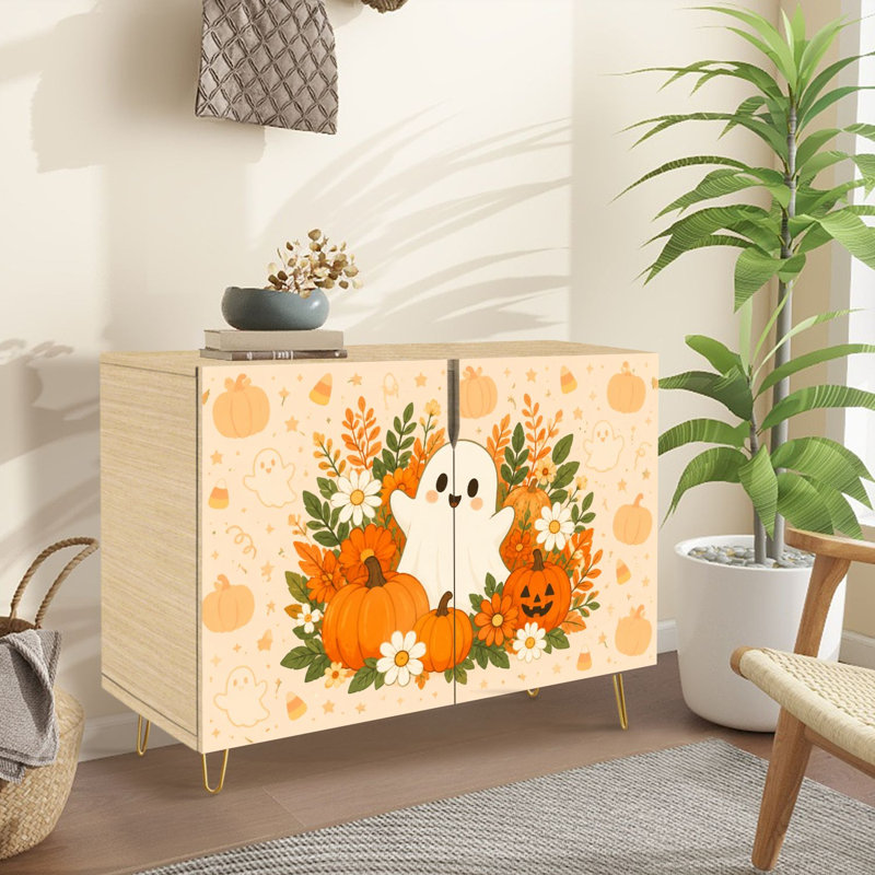 Buffet buffet avec rangement Mignon Halloween citrouille fantôme floral automne avec 2 portes pour le salon et la cuisine