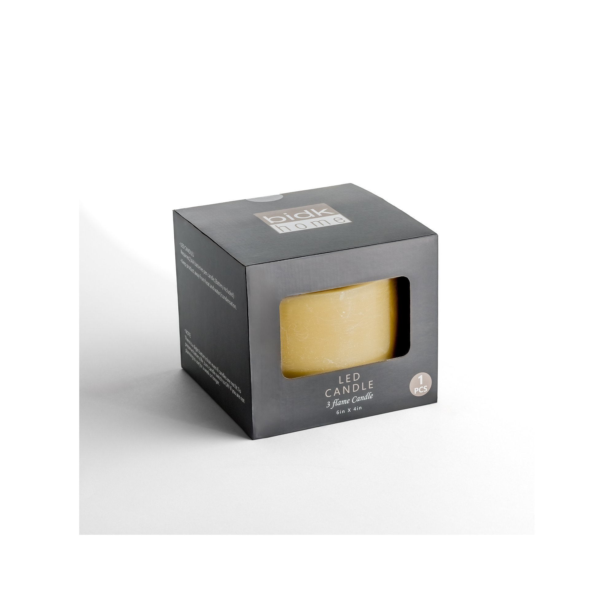 3 Wick Large Dark Champagne Flameless Candle, Yellow