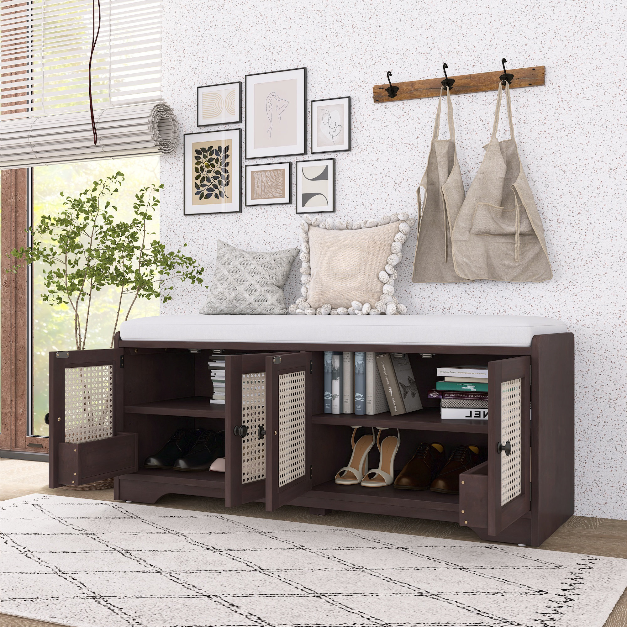 August Grove® Rustic Multifunctional Wood Entryway Storage Bench | Wayfair