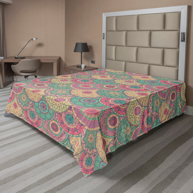 Ambesonne Nature Top Flat Sheet Glisten Fish Sunlight, Green Pink Abstract, California King Flat Sheet