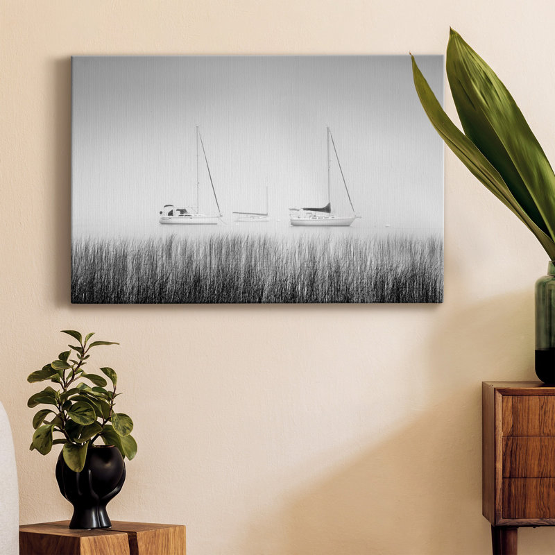 Île, bateau - impression sur toile tendue, H 27 po x l 18 po x P 1 po