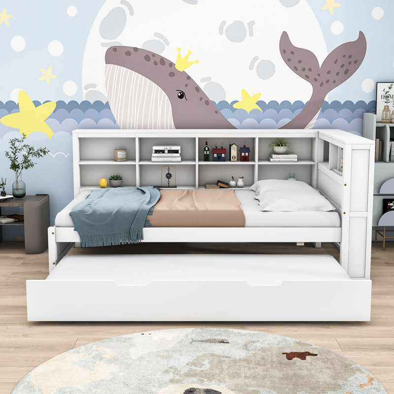 Lit de jour avec couchette Nadina, Lit simple, Blanc