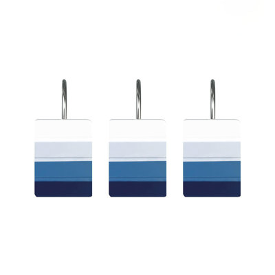 Ombre Blue Decorative Shower Curtain Hooks, Blue Navy Shower Curtain Rings, Resin, Bathroom Decoration Stripes Shower Curtain Hooks-12 Pack